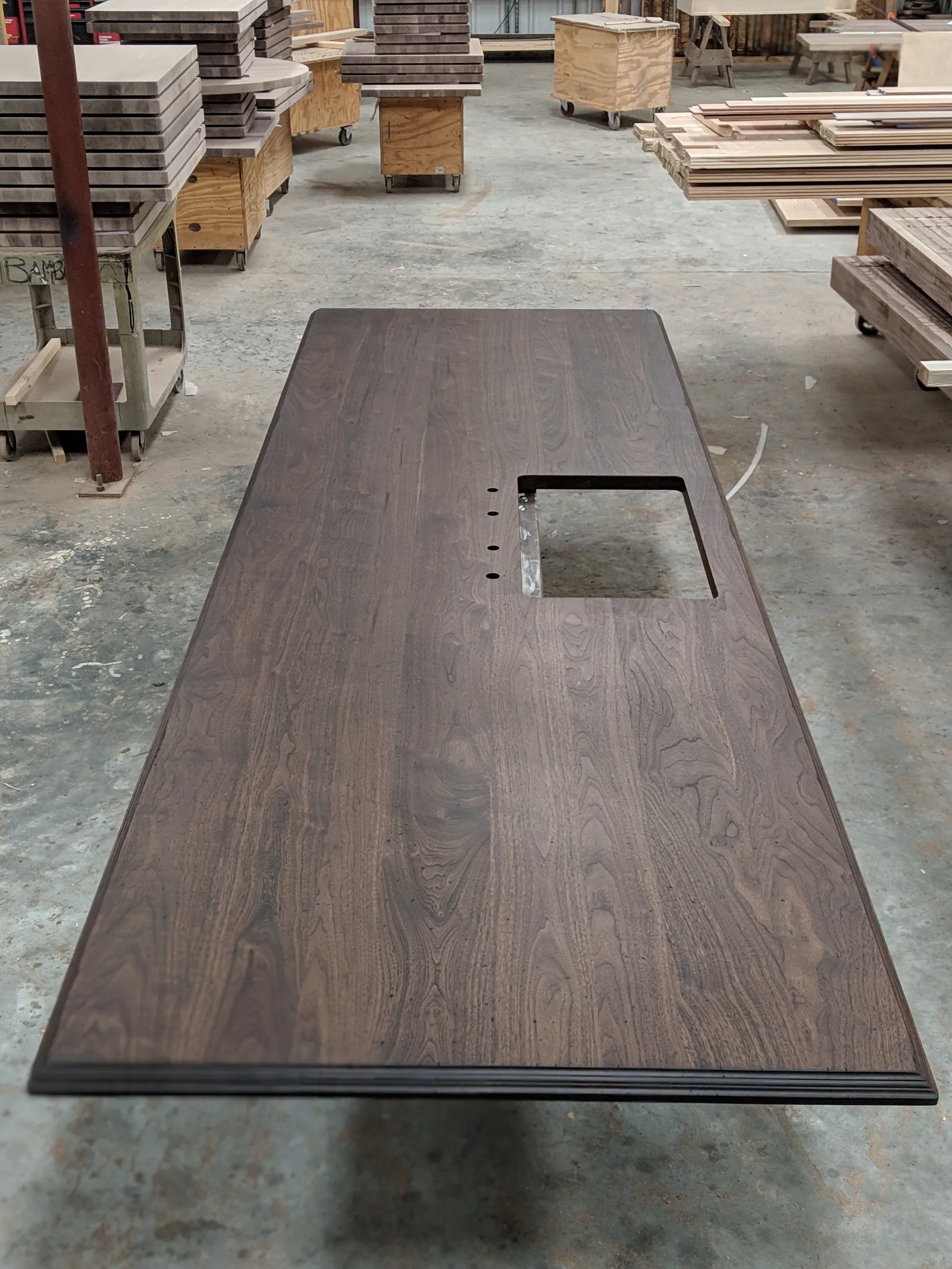 Distressed Plank Style Walnut Island Top With Sink