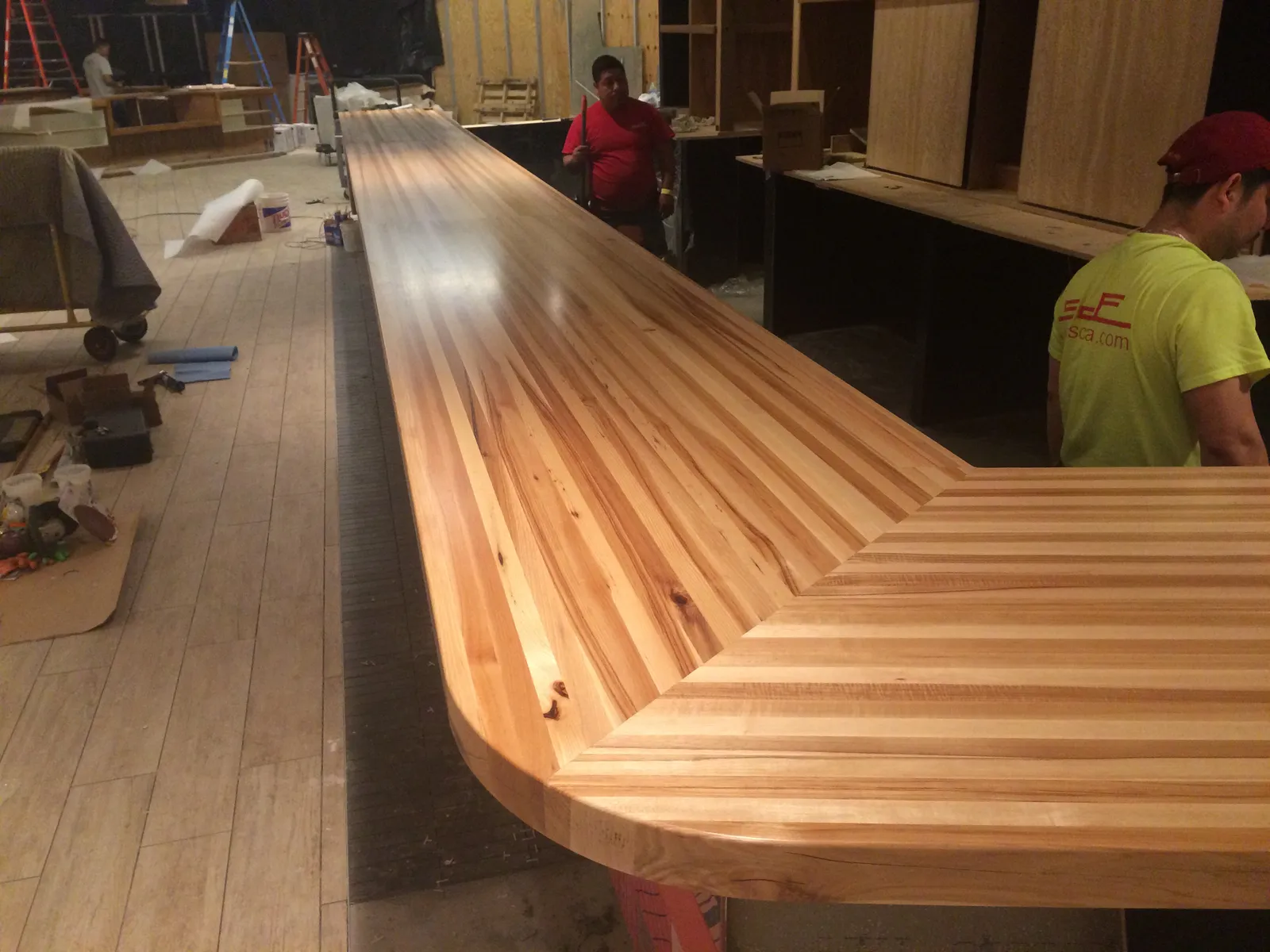 Detail of installed custom butcher block bar top