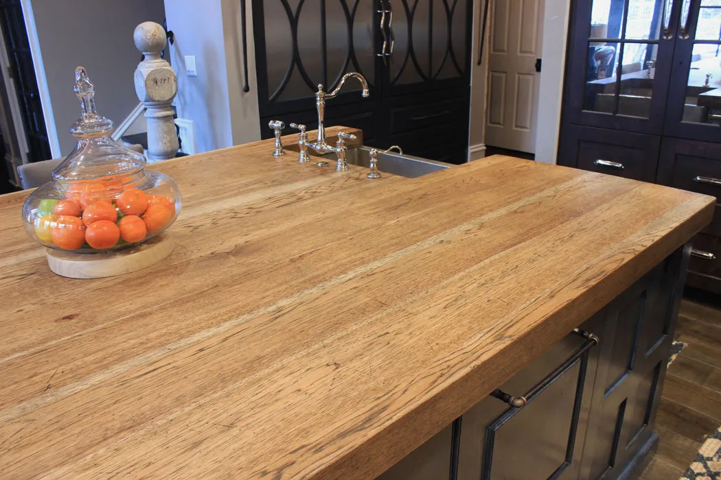 Custom distressed hickory kitchen island top