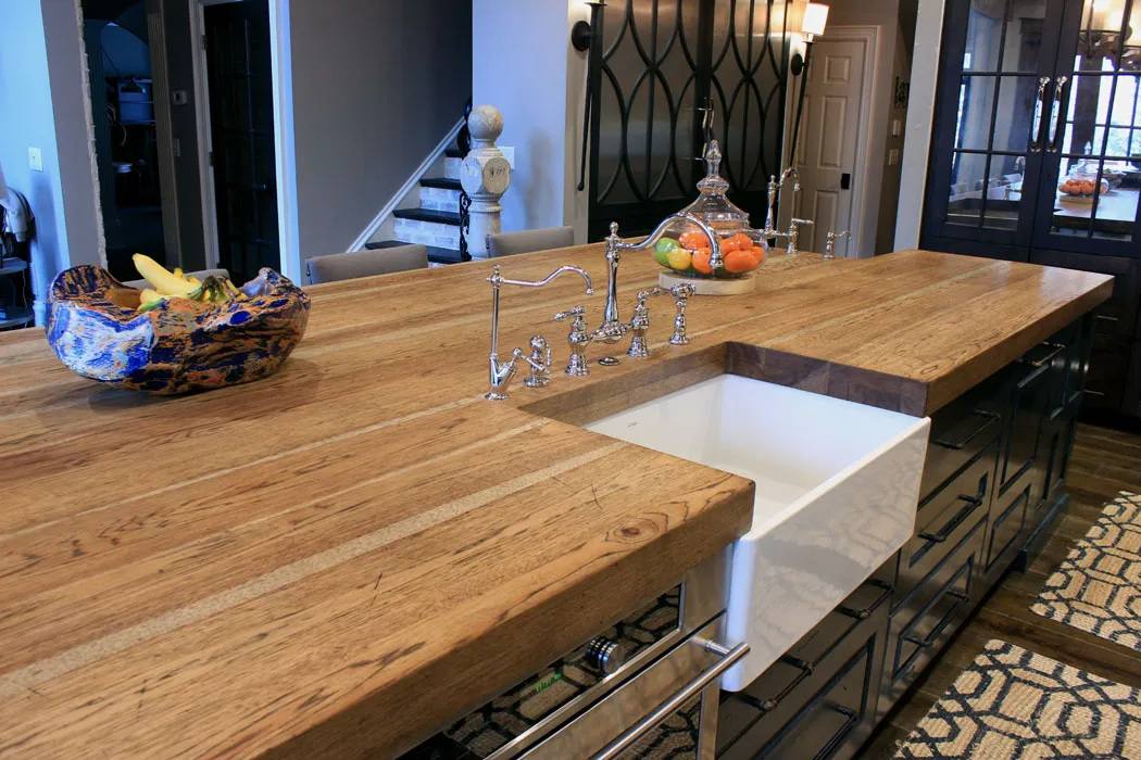 Custom distressed hickory kitchen island top