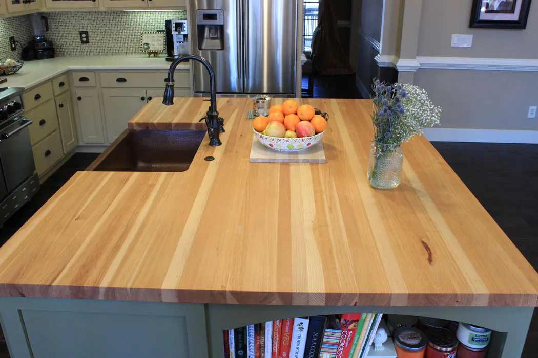Hickory butcher block with a sink cutout