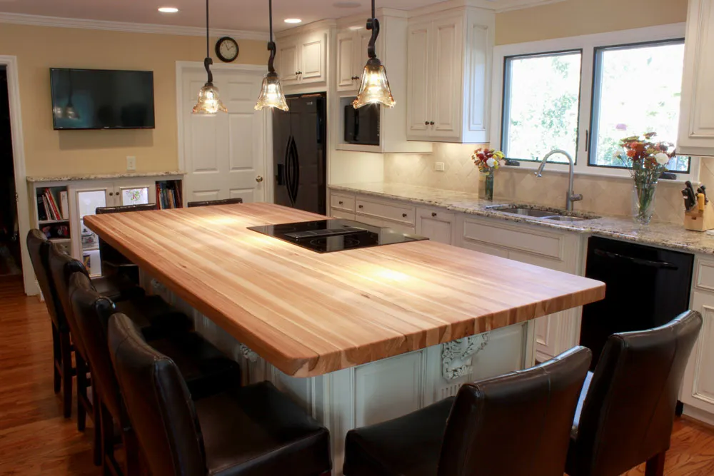 Custom Hickory Butcher Block Kitchen Island top
