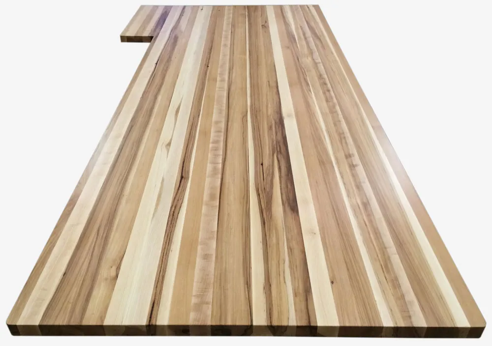 Strait on shot of a hickory butcher block countertop