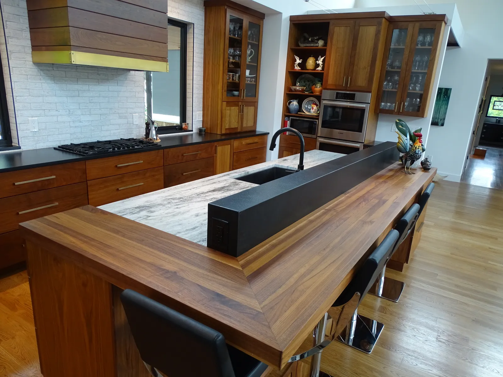 Contemporary Walnut Butcher Block Bar Top