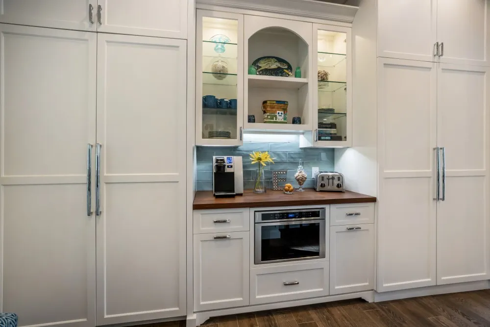 Small are showing a custom wood countertop made from sapele