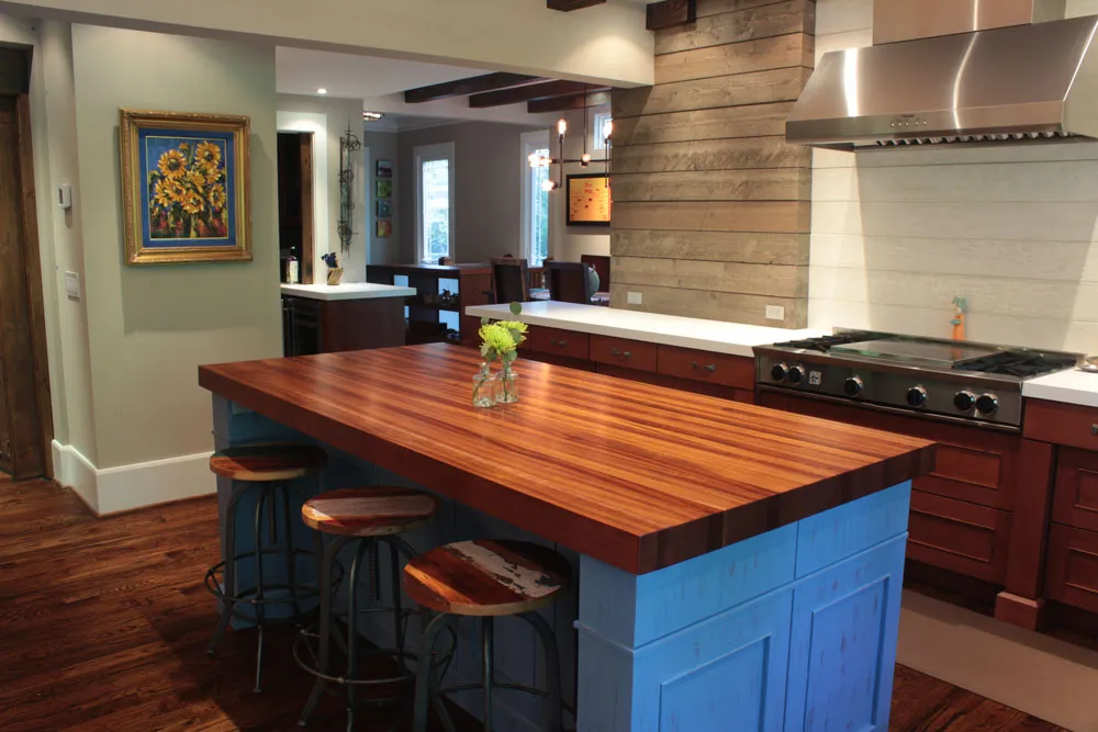 Wood countertop with built up edge made from sapele