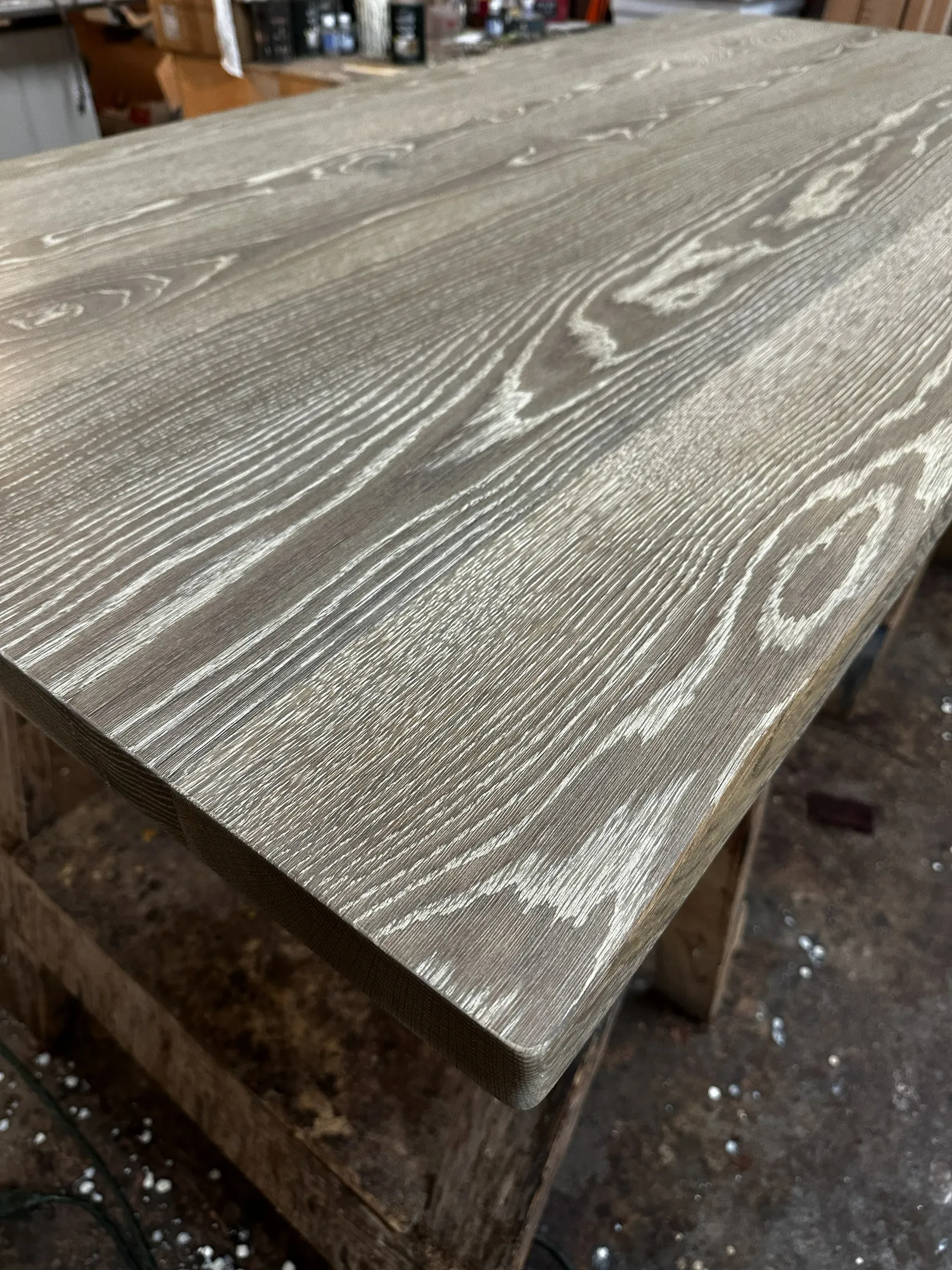 white oak kitchen island top with weathered finish