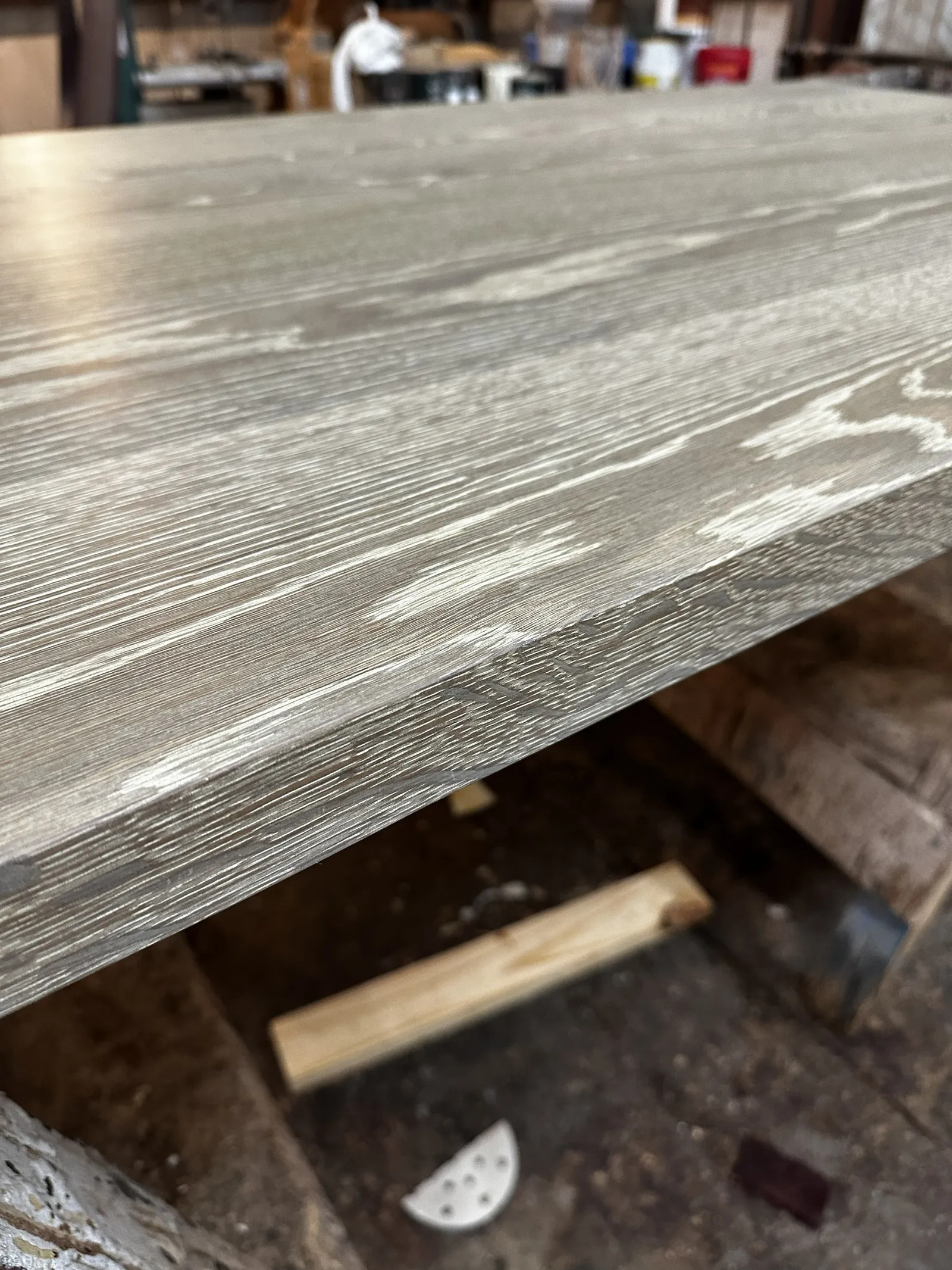 white oak kitchen island top with weathered finish