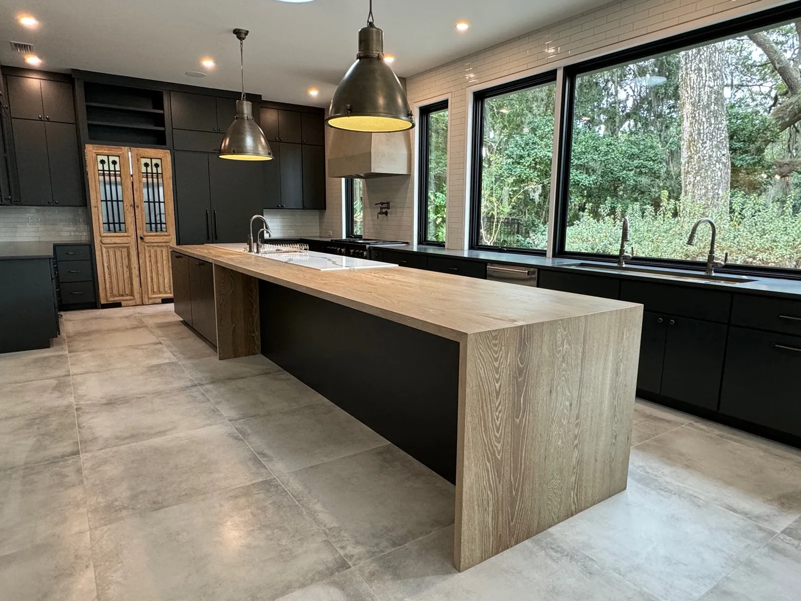 Our Charu finish on plank style white oak kitchen island countertop