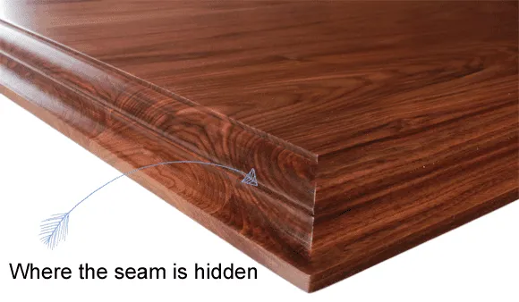 Showing where the seam is in a built up edge countertop