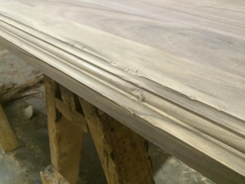 Distressed edge profile of walnut countertop