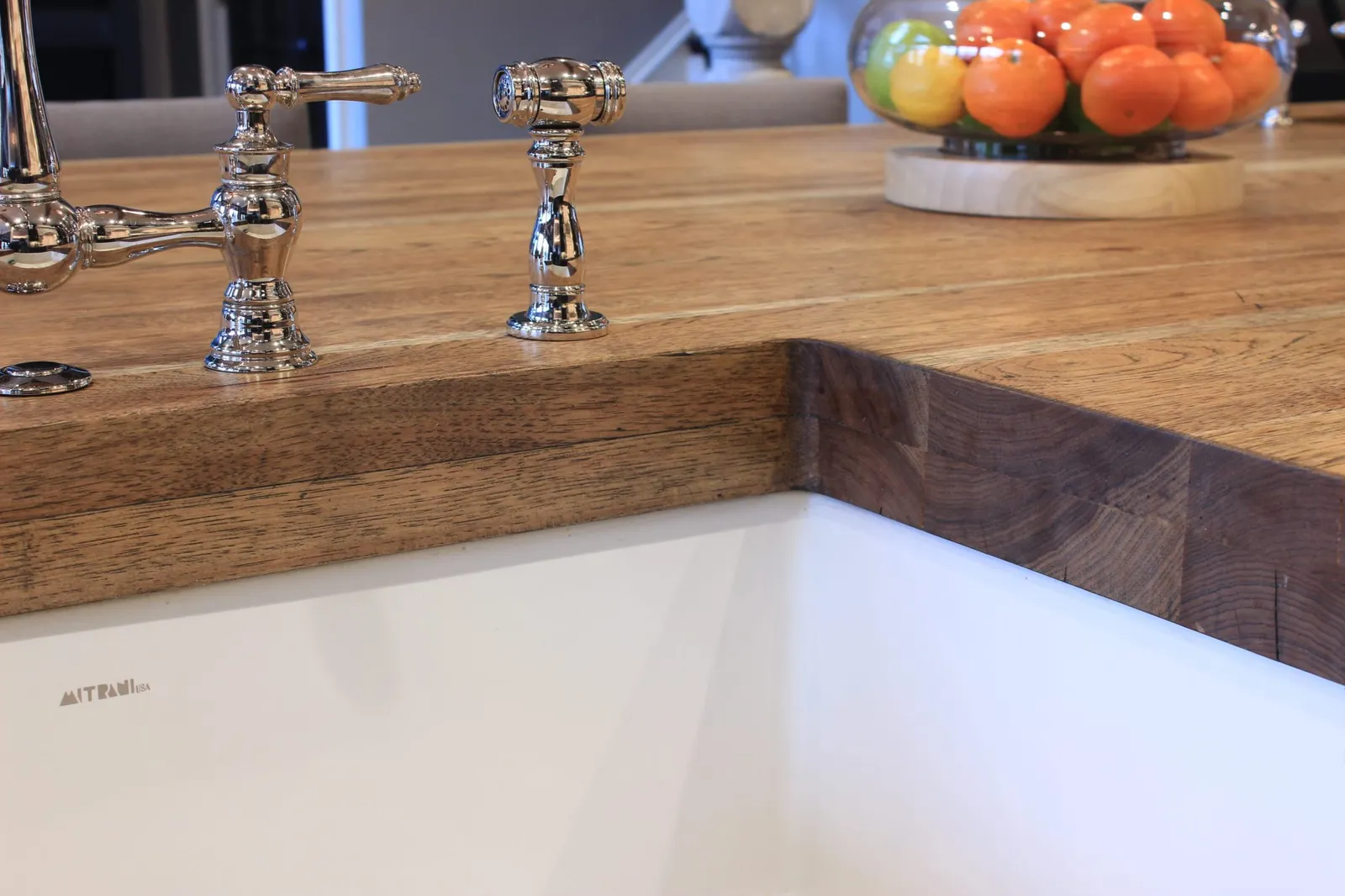 Wood countertop with sink.