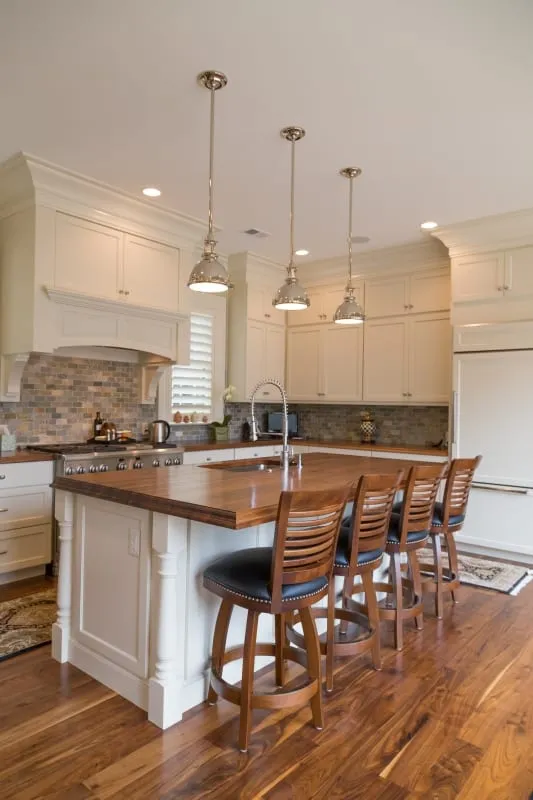 Wood topped kitchen island.