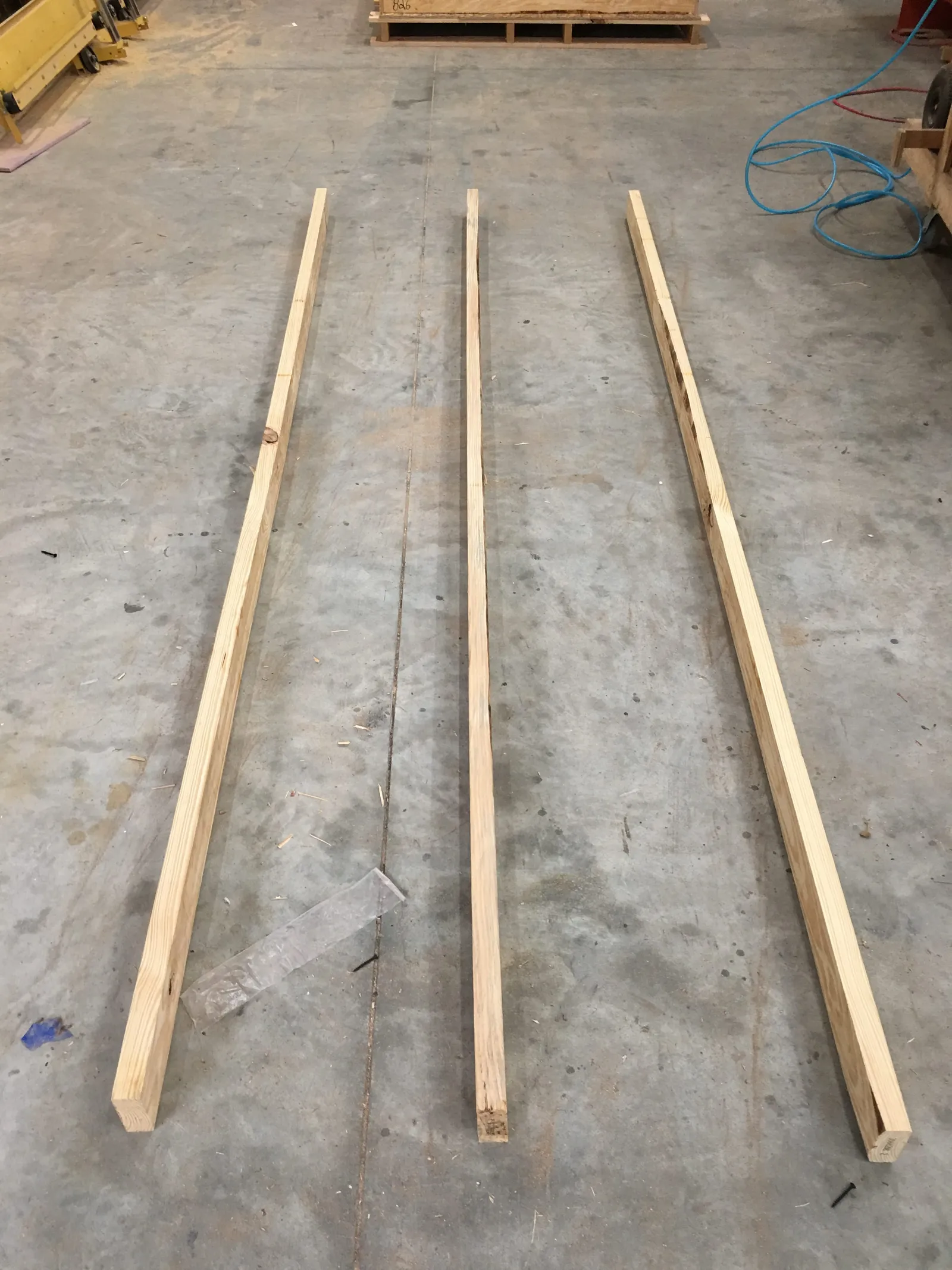 The framework of a wood countertop shipping pallet