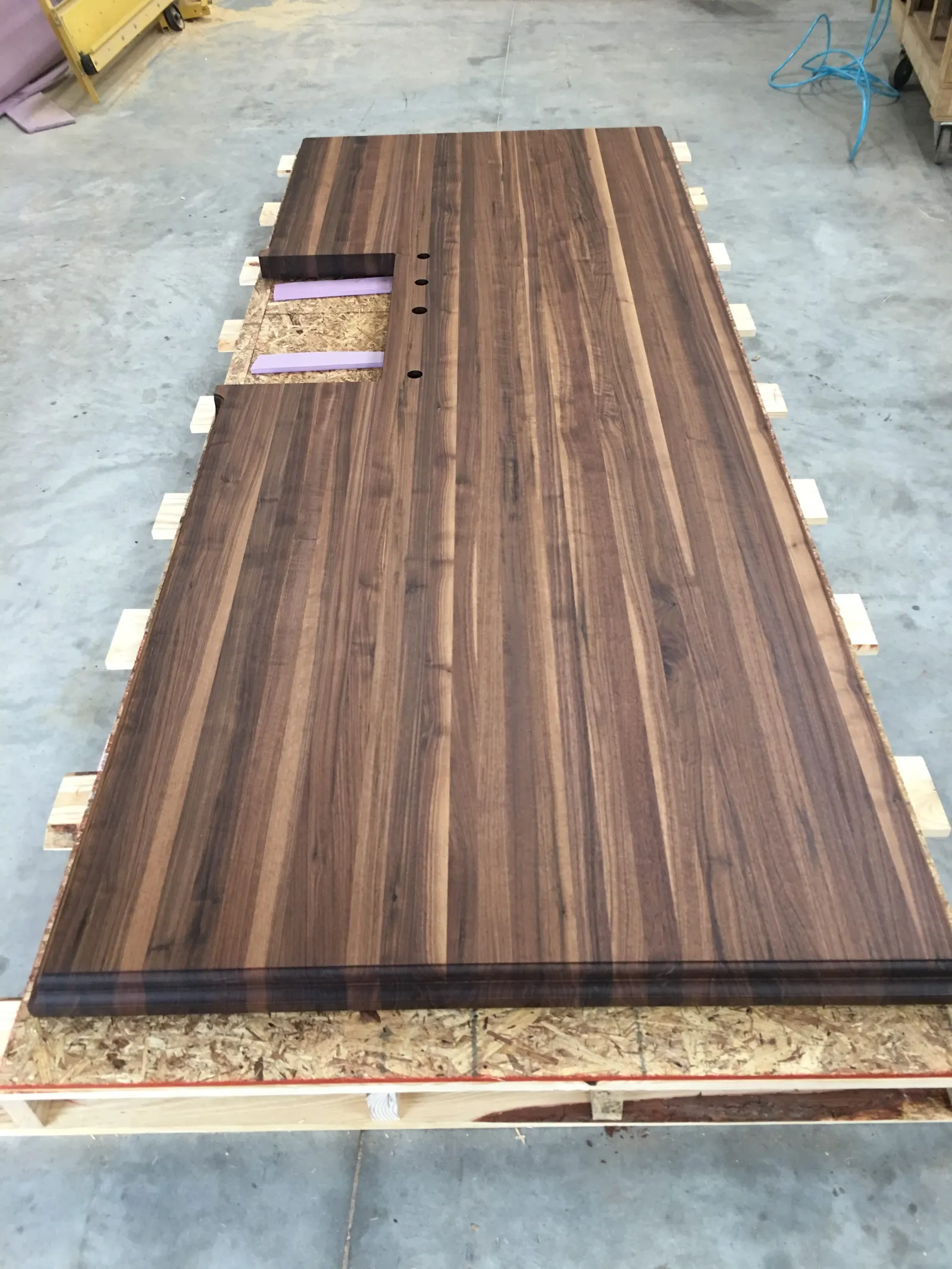 Wood countertop resting on its shipping pallet