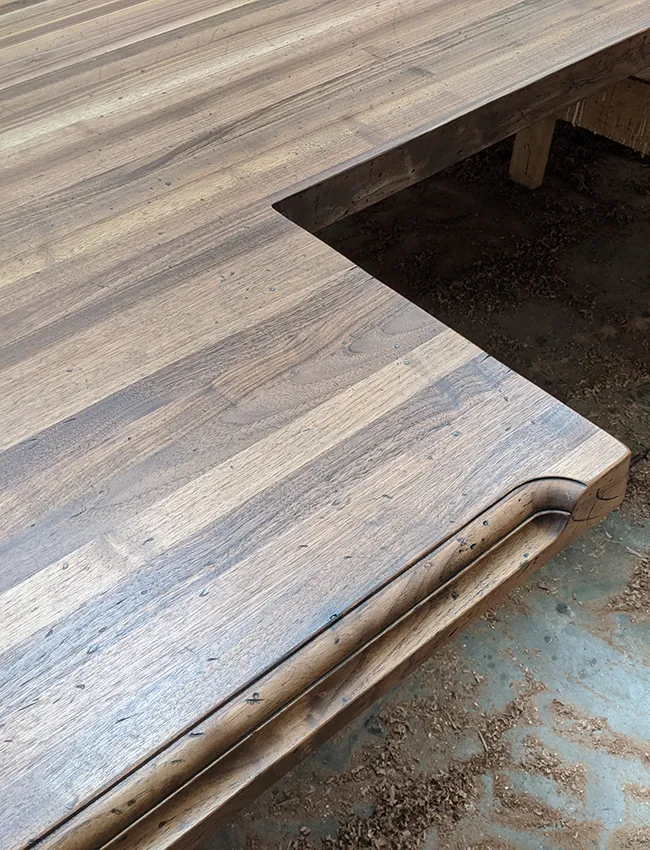 Detail of the edge profile on a large kitchen island