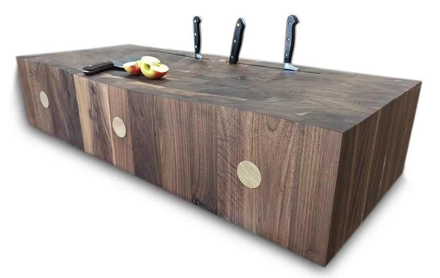 Walnut butcher block countertop, angled view