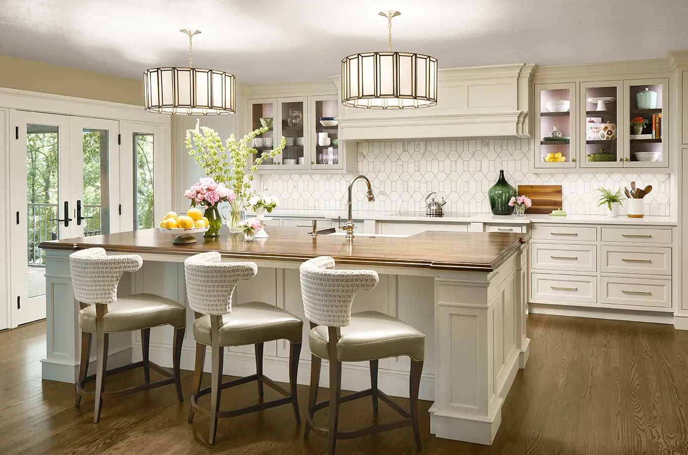 Custom walnut plank countertop on a kitchen island
