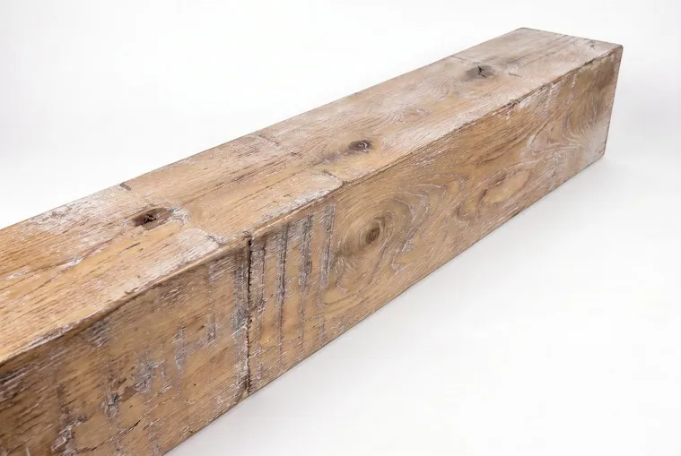 Weathered finish on a custom wood box beam